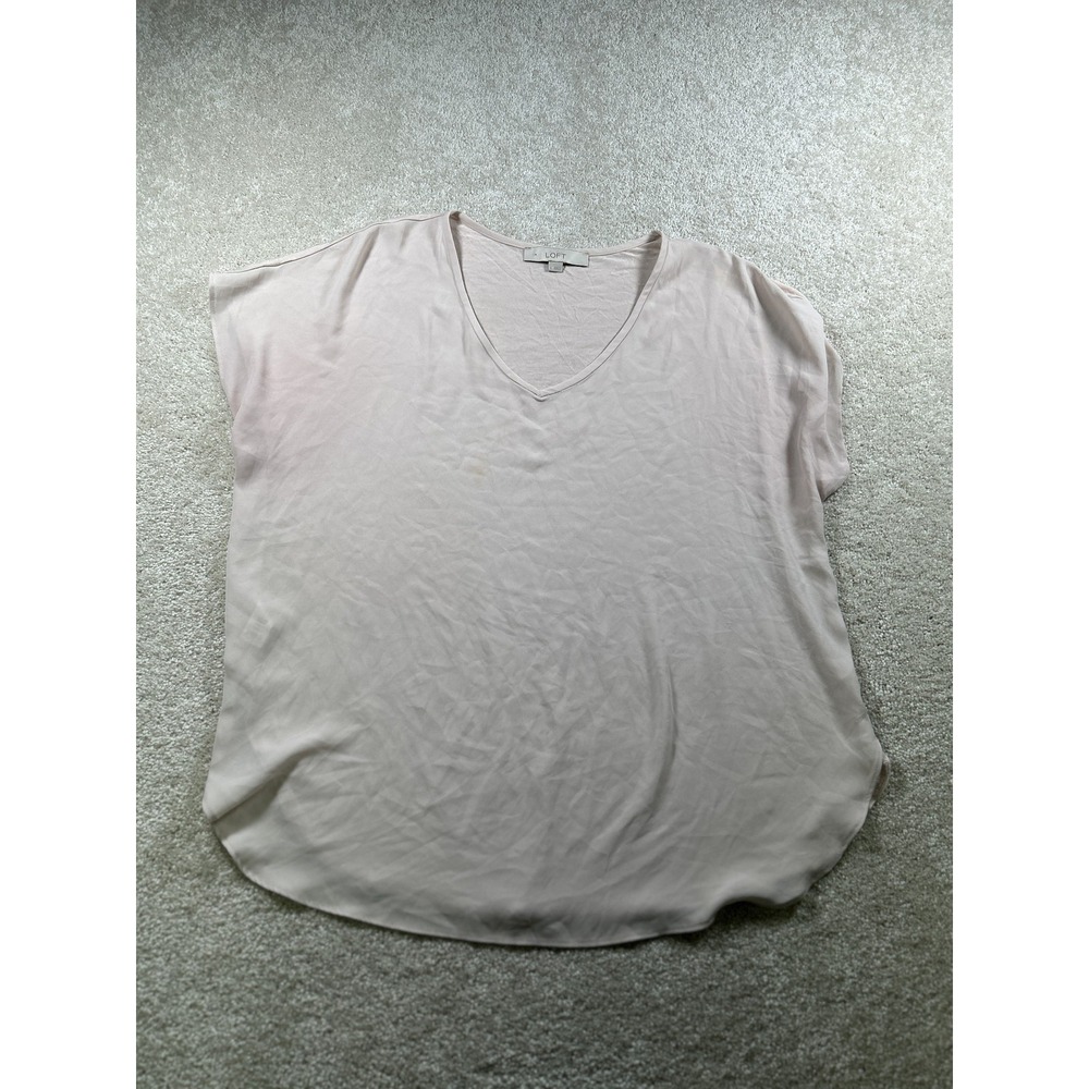 LOFT Blouse Womens Large Pink Short Sleeve V Neck Lightweight Chiffon Top Work